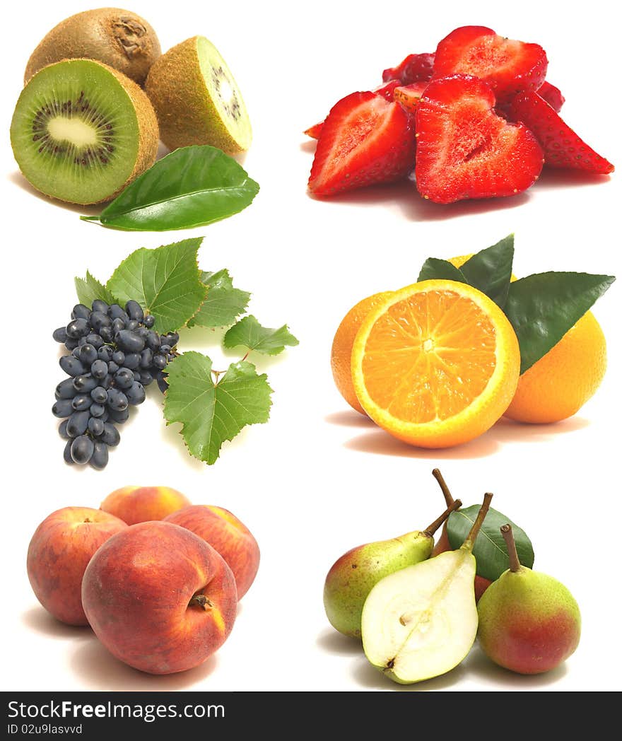 Fresh fruits on the white background