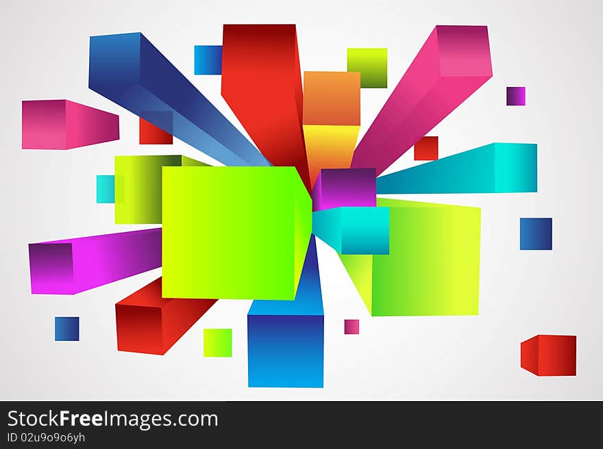 Illustration of colorful background with exploring cubes. Illustration of colorful background with exploring cubes