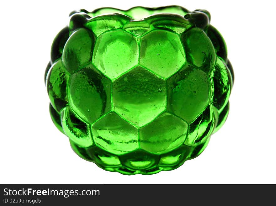 Green glass on white background