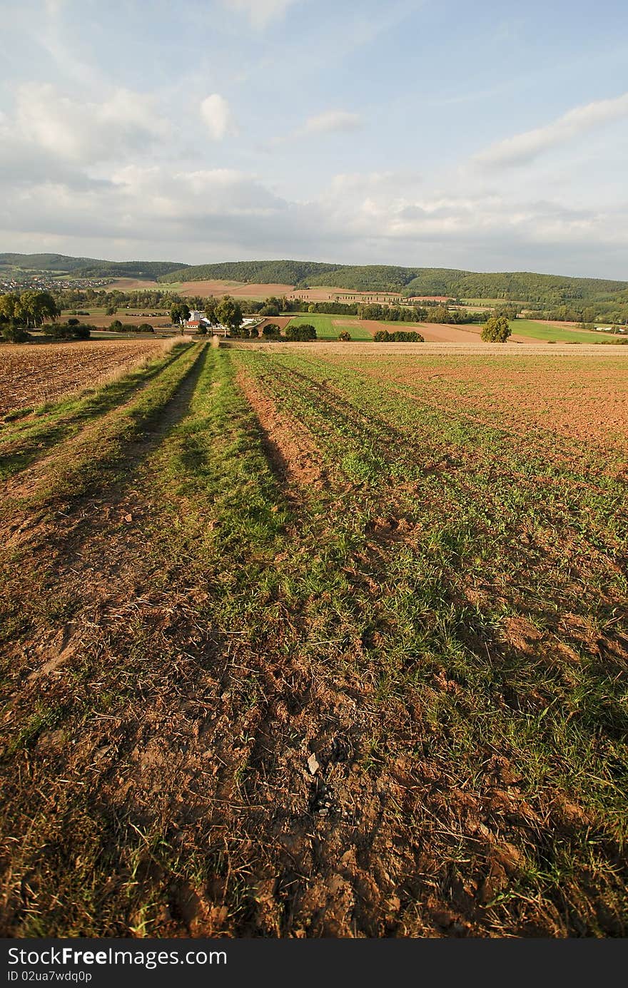 Agriculture landscape autumn in germany sunset