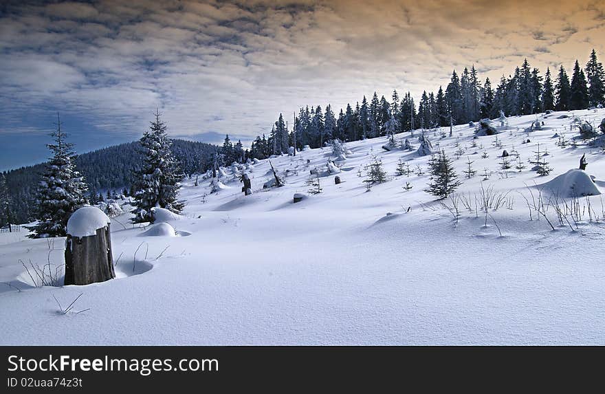 Snowy mountains in the center Smrekovica in the Slovak Republic. Snowy mountains in the center Smrekovica in the Slovak Republic