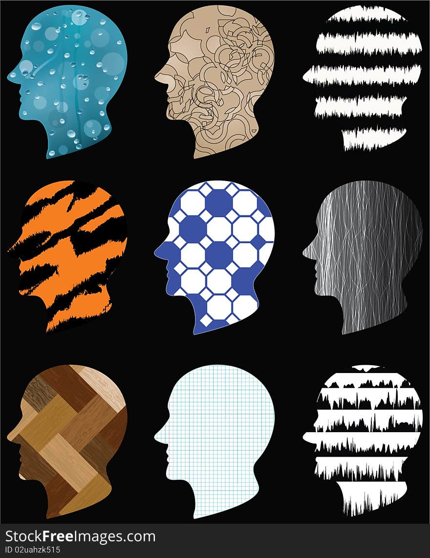 Image of a human head in the various environment