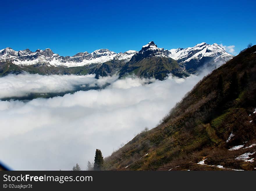 Landscape of the titlis snow mountain