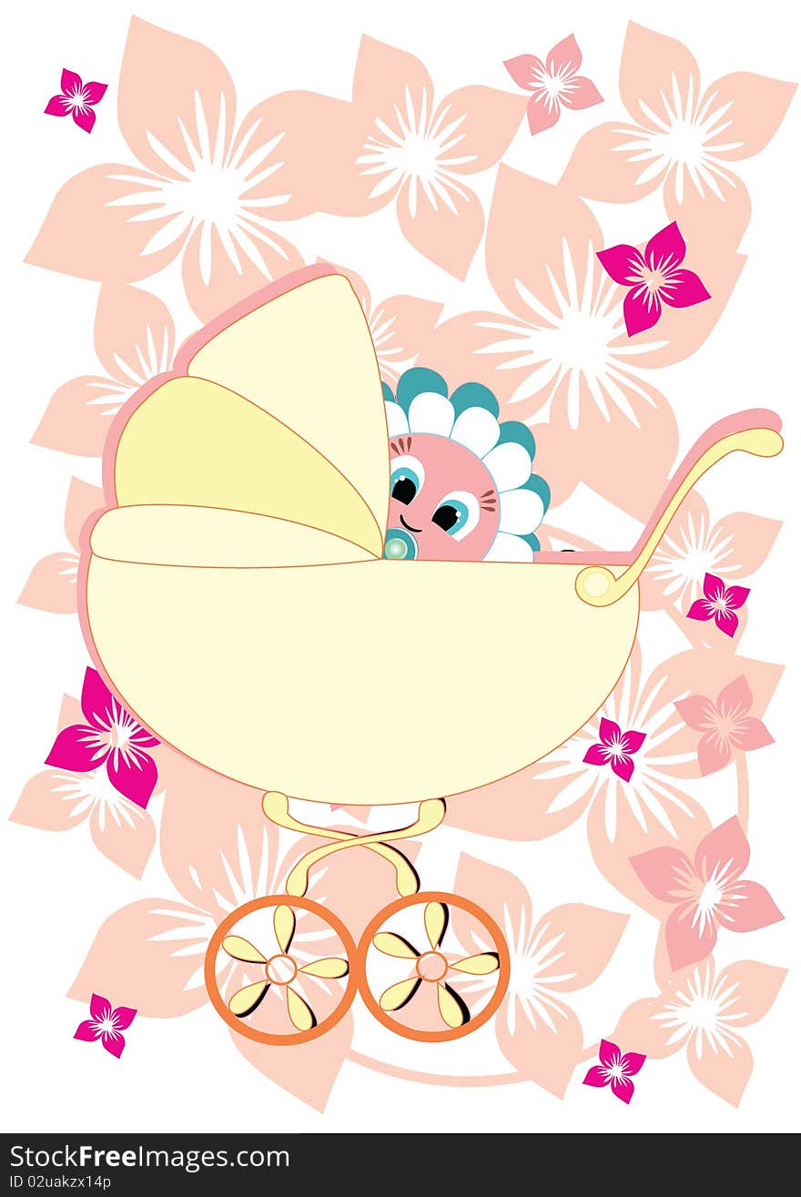 Baby buggy and flower background