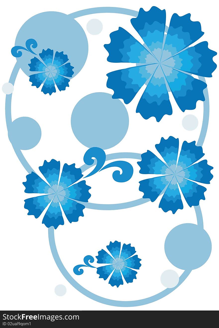 Blue flowers on white background