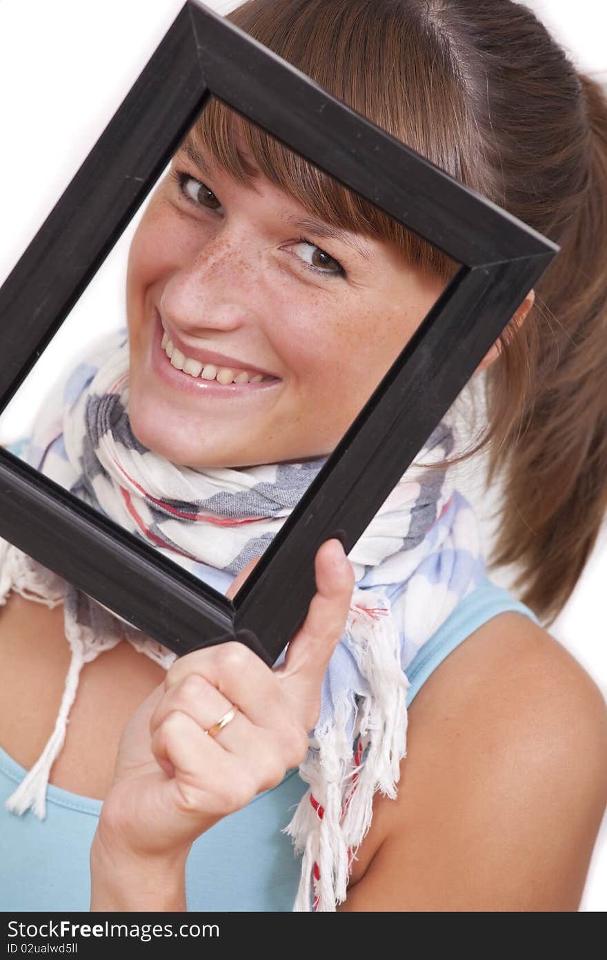 Woman Looking Through Photo Frame