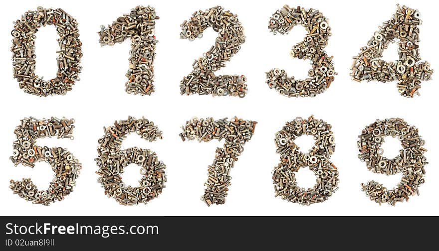 Numbers made of bolts isolated on white