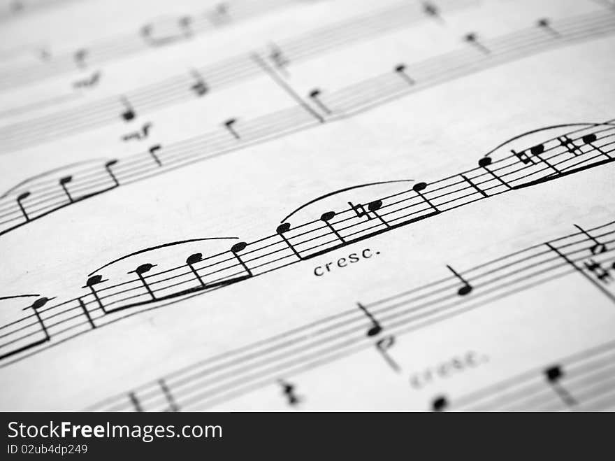 Closeup of music sheets, shallow DOF. Closeup of music sheets, shallow DOF