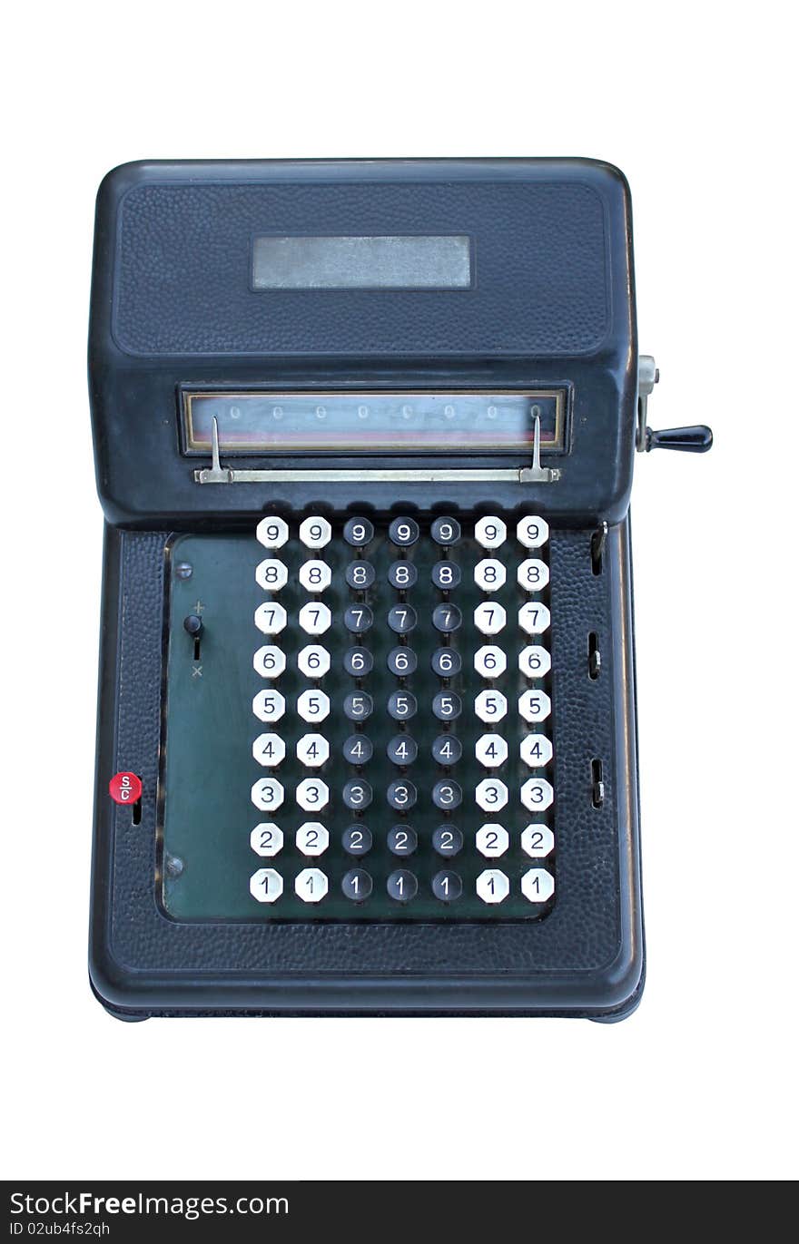 Old black calculator machine from Germany. Old black calculator machine from Germany