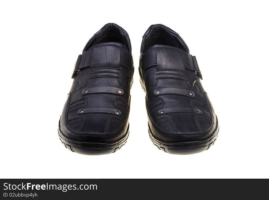 Black man's low shoes on a white background. Black man's low shoes on a white background