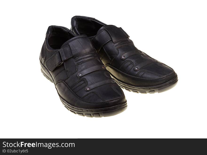 Black man's low shoes on a white background. Black man's low shoes on a white background