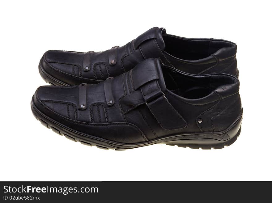 Black man's low shoes on a white background. Black man's low shoes on a white background