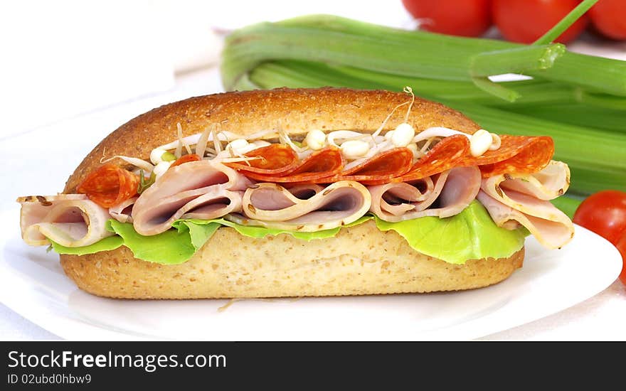 Delicious healthy sandwich, studio photo