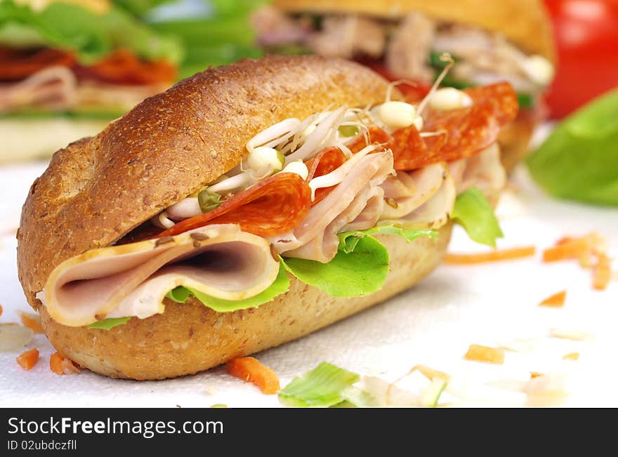 Delicious healthy sandwich, studio photo