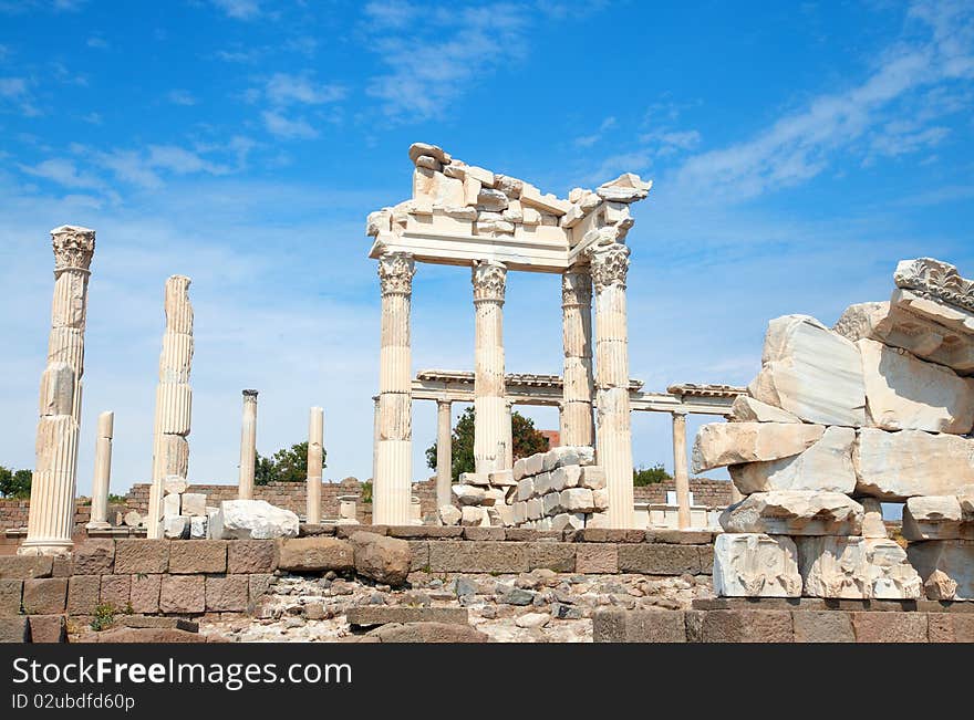 Trajan Temple columns in ancient city of Pergamon, Turkey. Trajan Temple columns in ancient city of Pergamon, Turkey