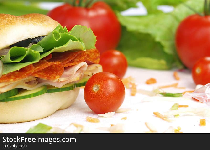 Delicious healthy sandwich served on silver plate, studio photo