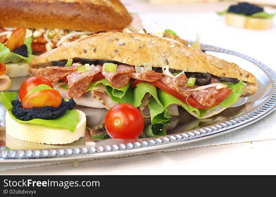 Delicious healthy sandwiches, studio photo