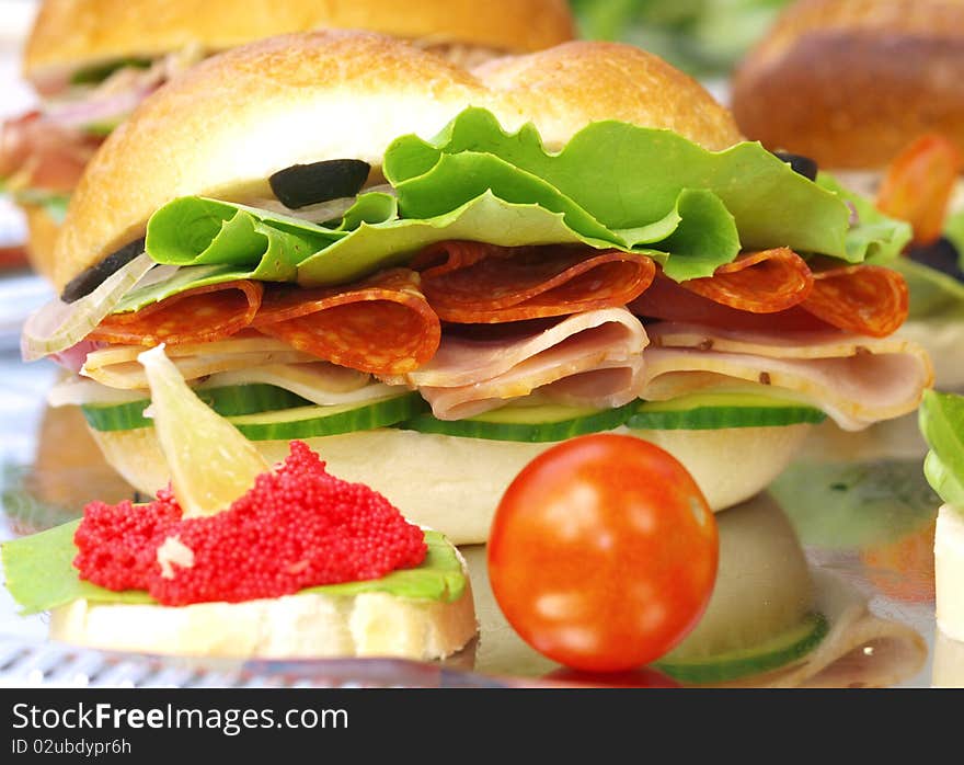 Delicious healthy sandwiches, studio photo