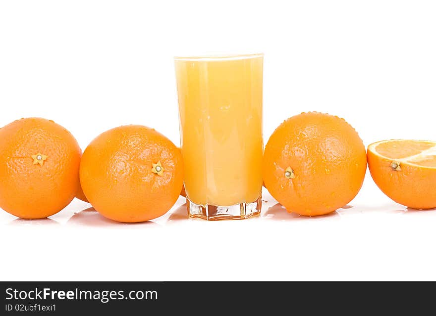 Isolated yellow orange and juice on white