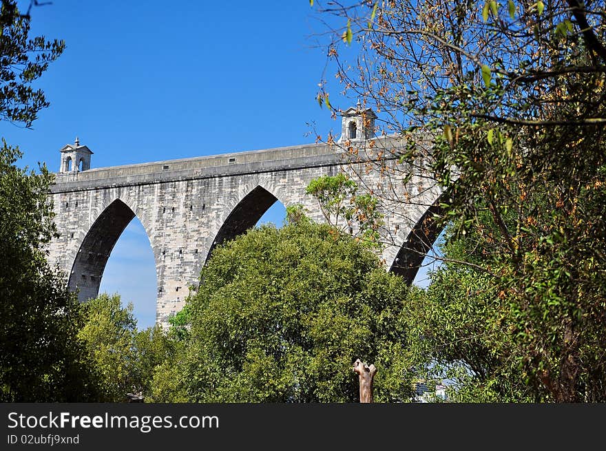 The historic architecture water in Lisbon was built in 18 century, Portugal. The historic architecture water in Lisbon was built in 18 century, Portugal