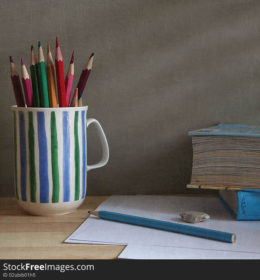 Still life with coloured pencils. Still life with coloured pencils