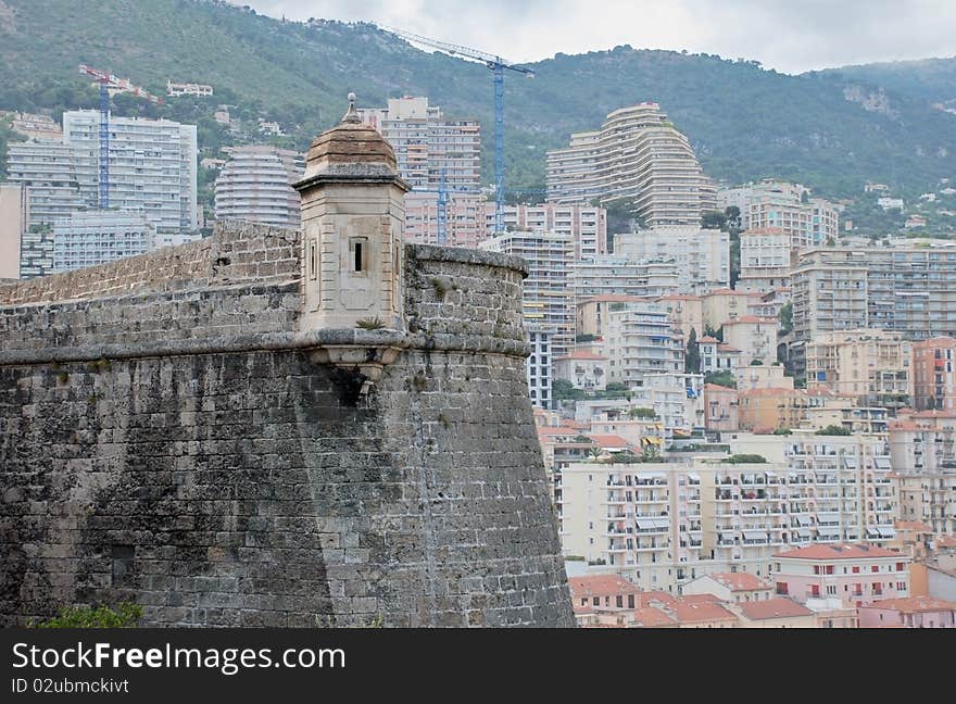 Old fortress and modern buildings in Monaco. Old fortress and modern buildings in Monaco.