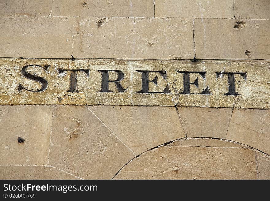 Sign carved in stone in Central Bath in Somerse. Sign carved in stone in Central Bath in Somerse