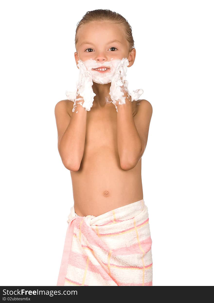 Little boy shaving isolated on white background