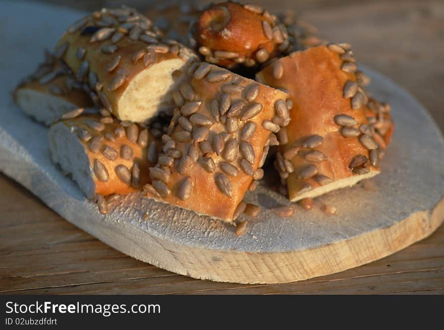 France baguette with sunflower seeds in the afternoon sunshine