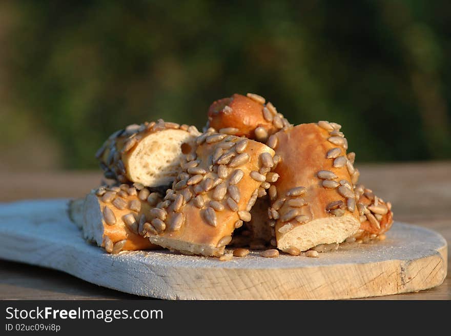 France baguette with sunflower seeds in the afternoon sunshine