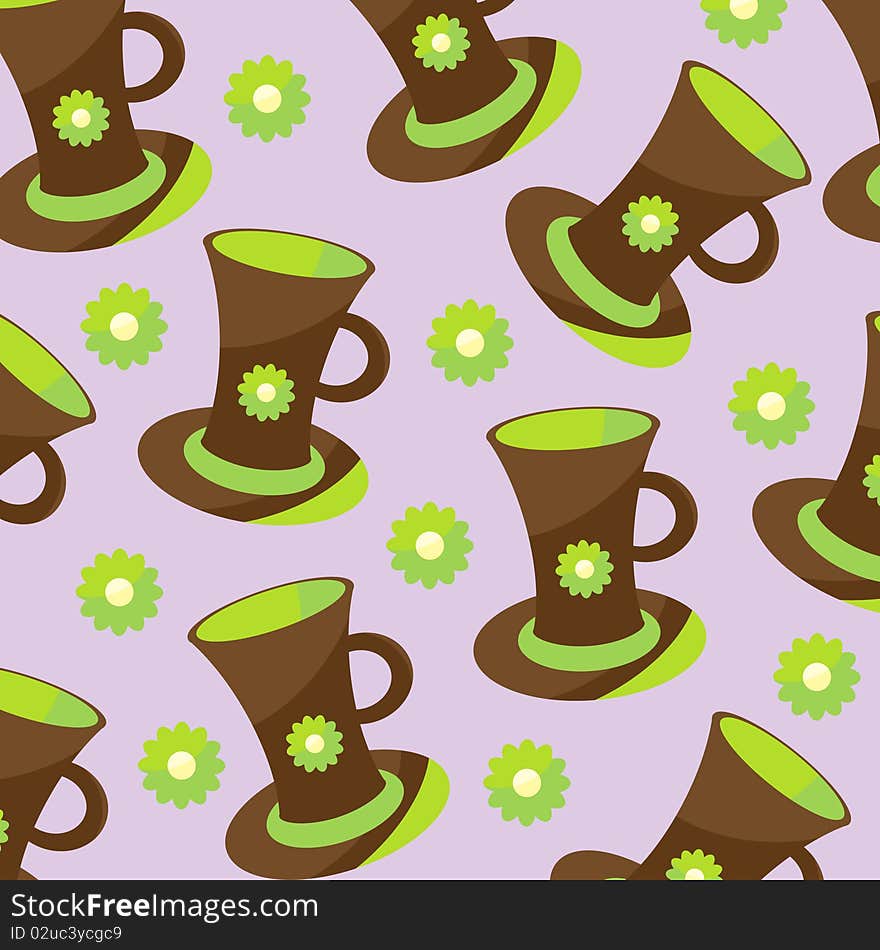 Illustration with cups and flowers