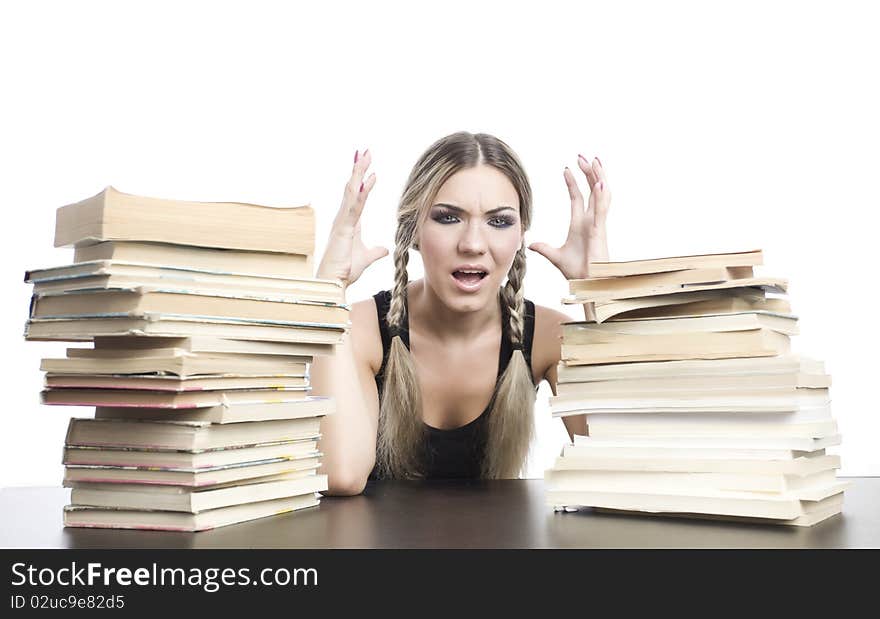 Young pretty girl with books