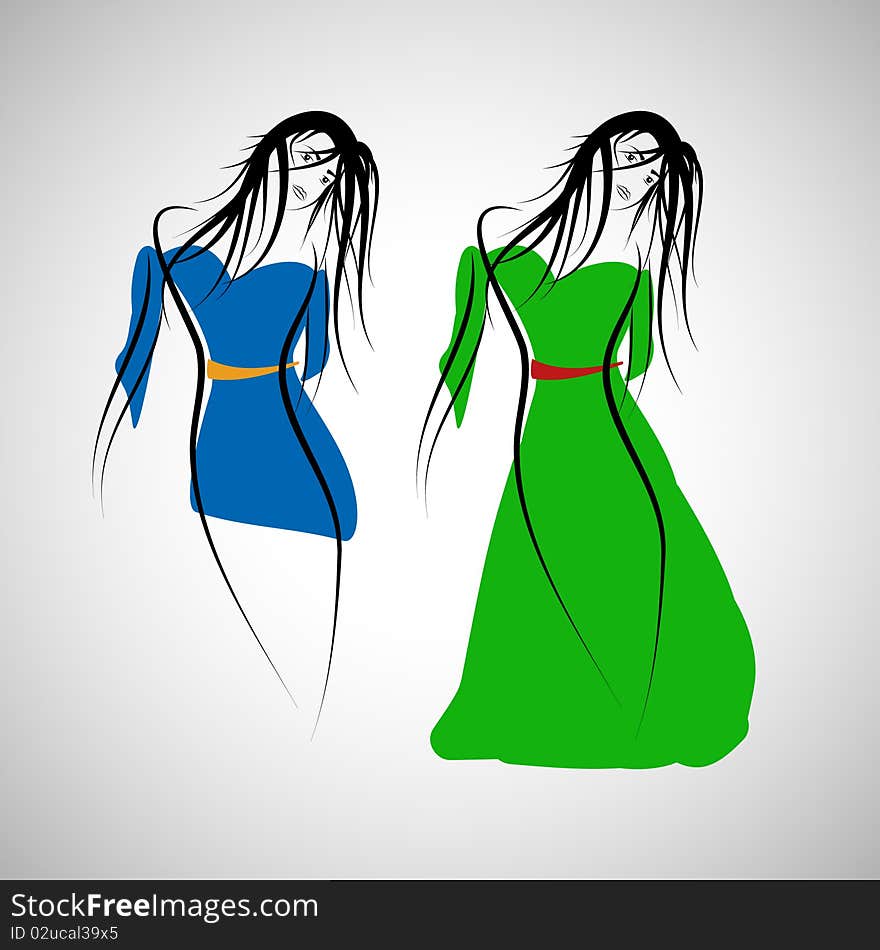 Set of 2 fashion girl dress.