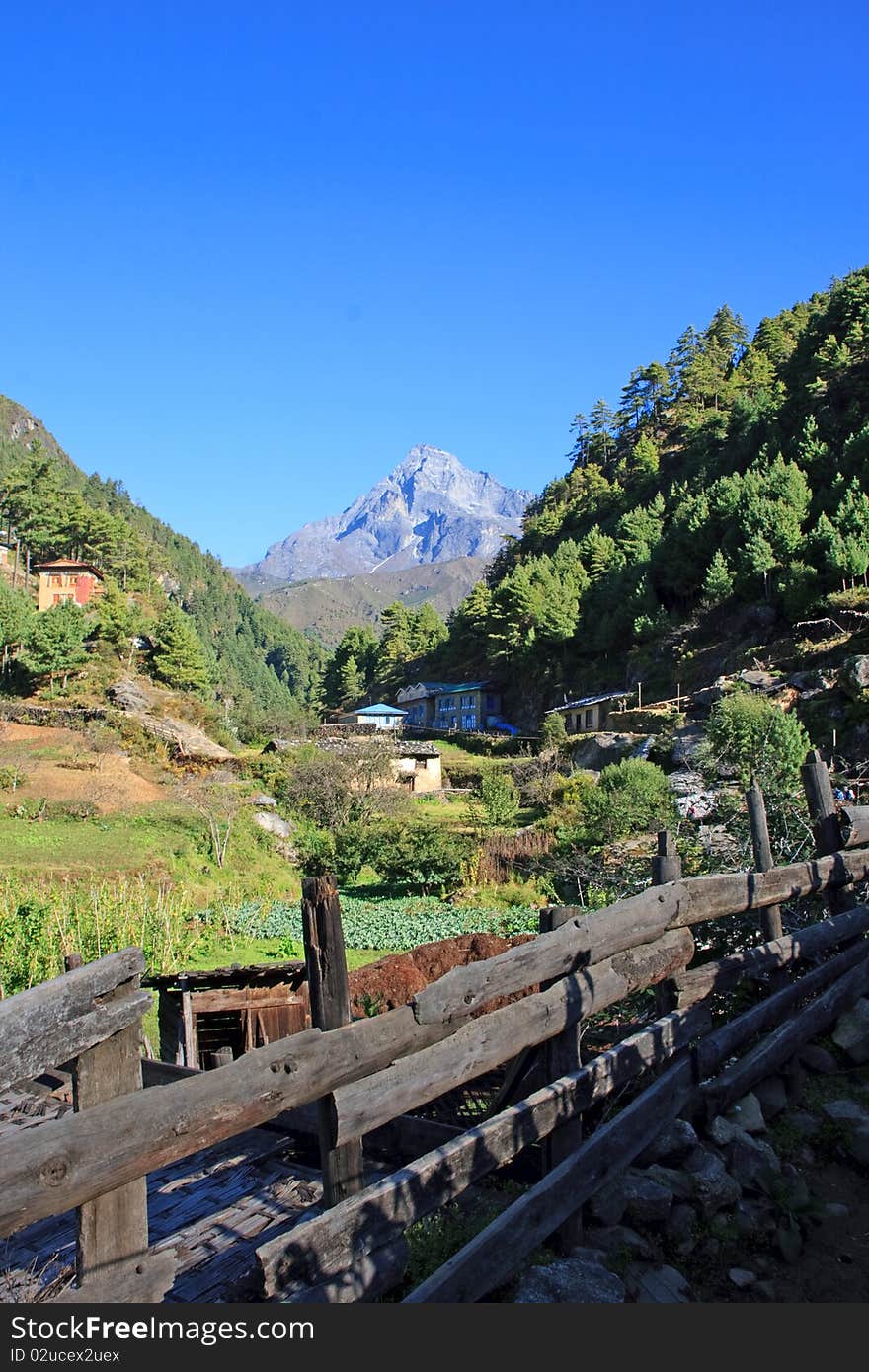 An ideal garden view from a house in the Himalayas. An ideal garden view from a house in the Himalayas.