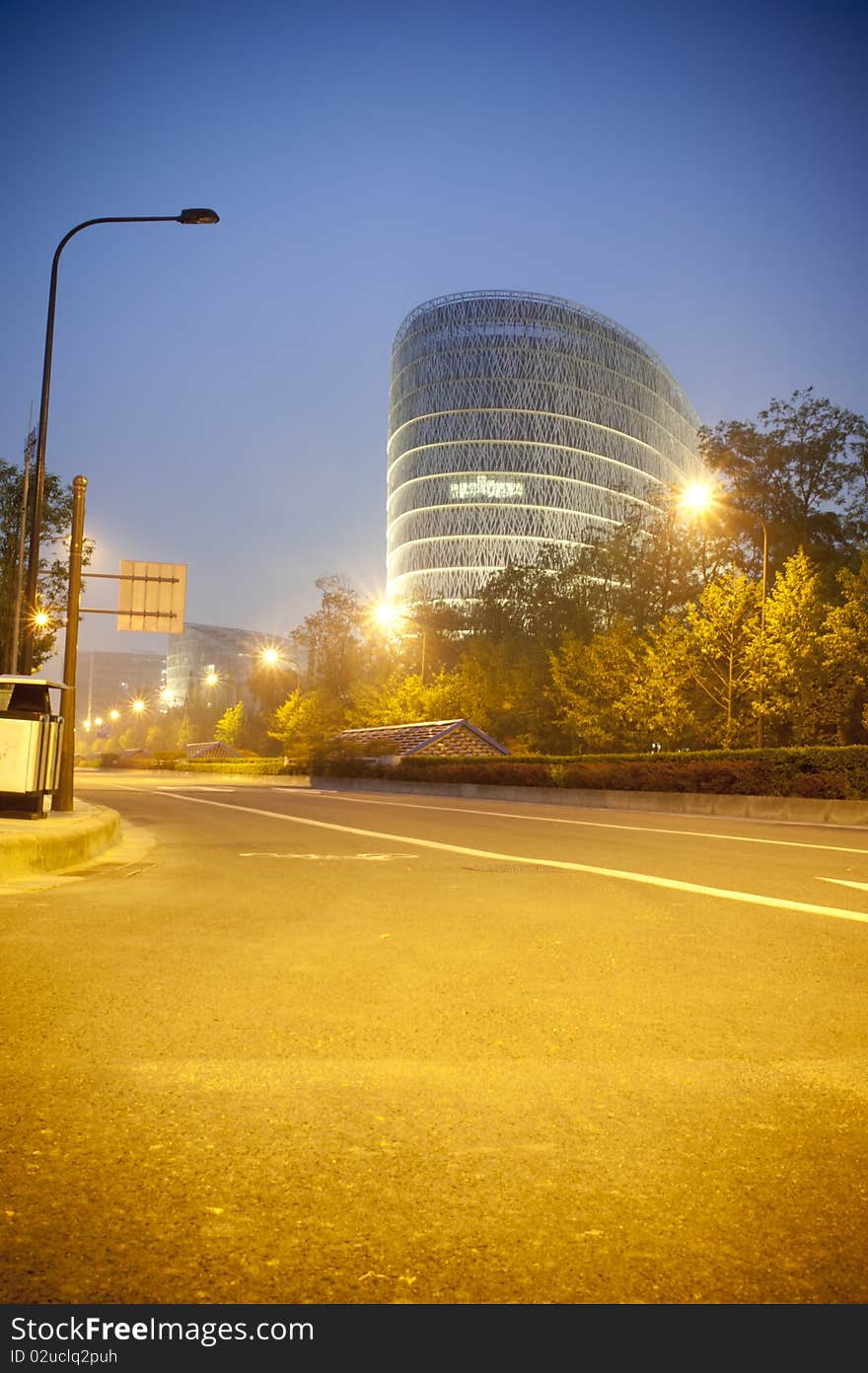 Building and road at night,in chengdu china.