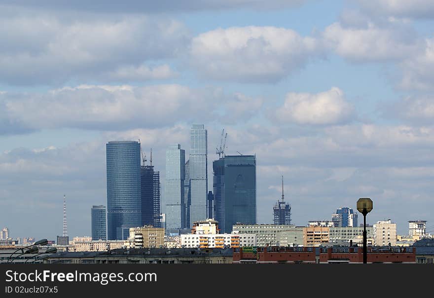 General view of the city of Moscow (international business centre) from a viewing platform near the building of Presidium of Russian Academy of Sciences