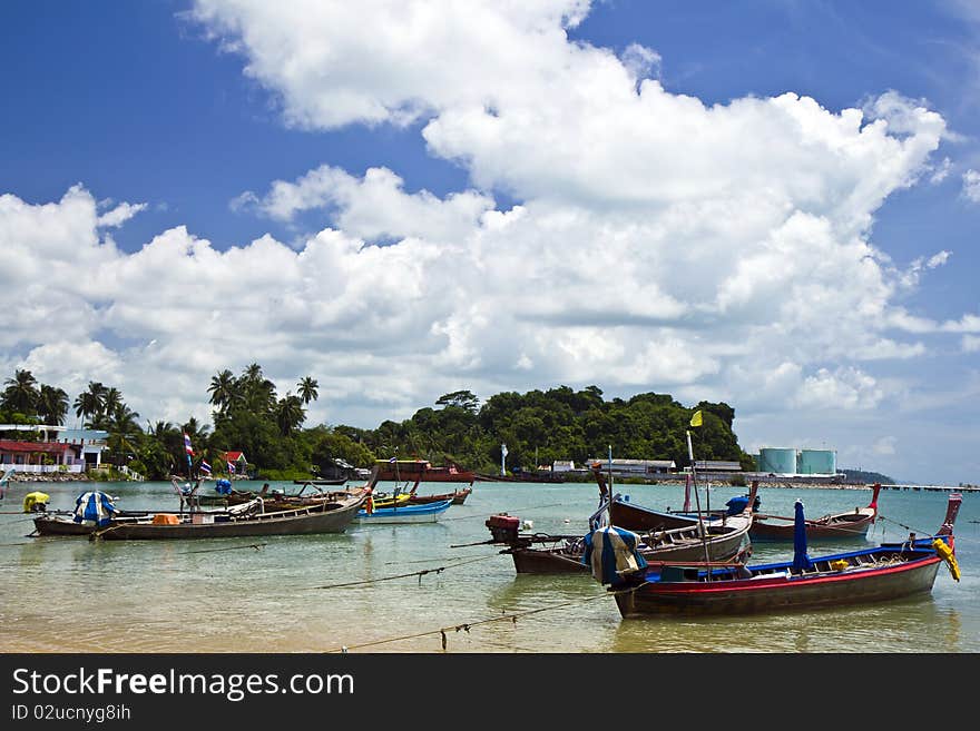 The fishing boat on Thai sea , at Puket Thailand ,