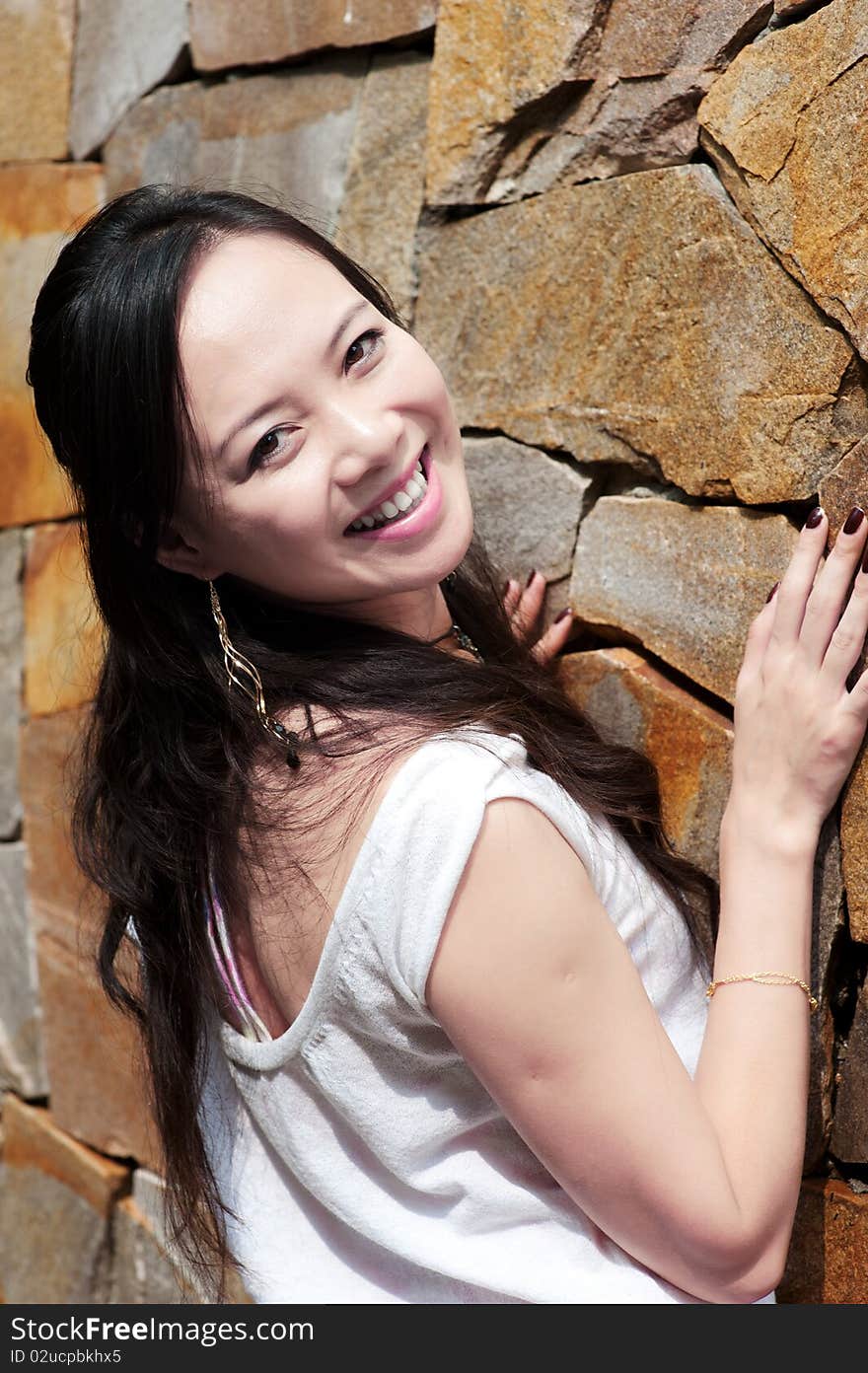 Asian woman tooth smile,in summer.