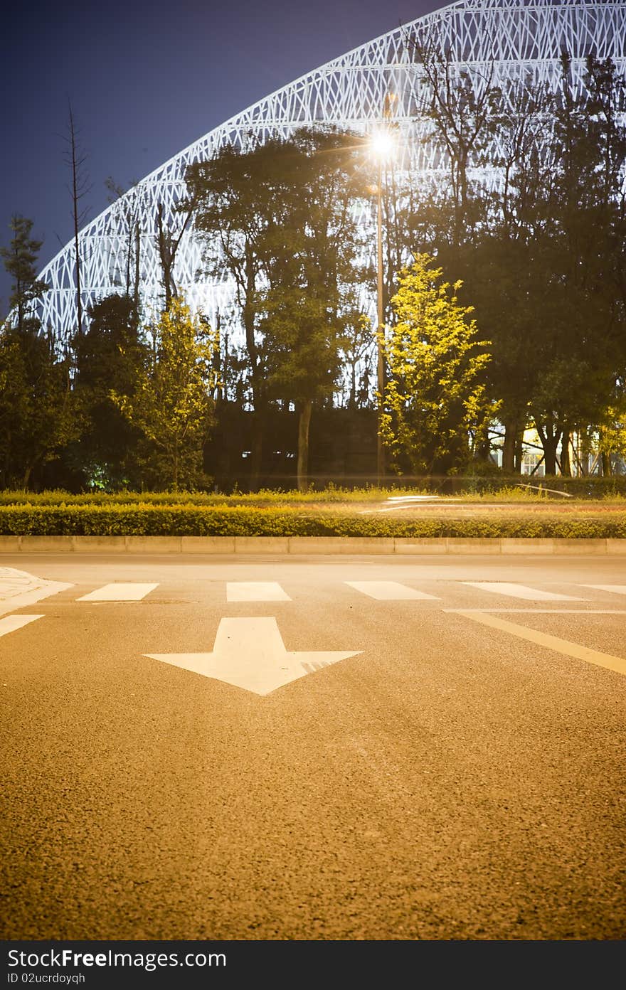 Building and road in night