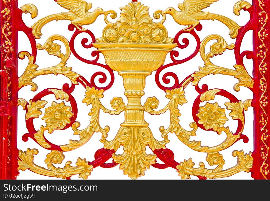 Gate Thai design , at have the character is Thai color gold design on white background ,