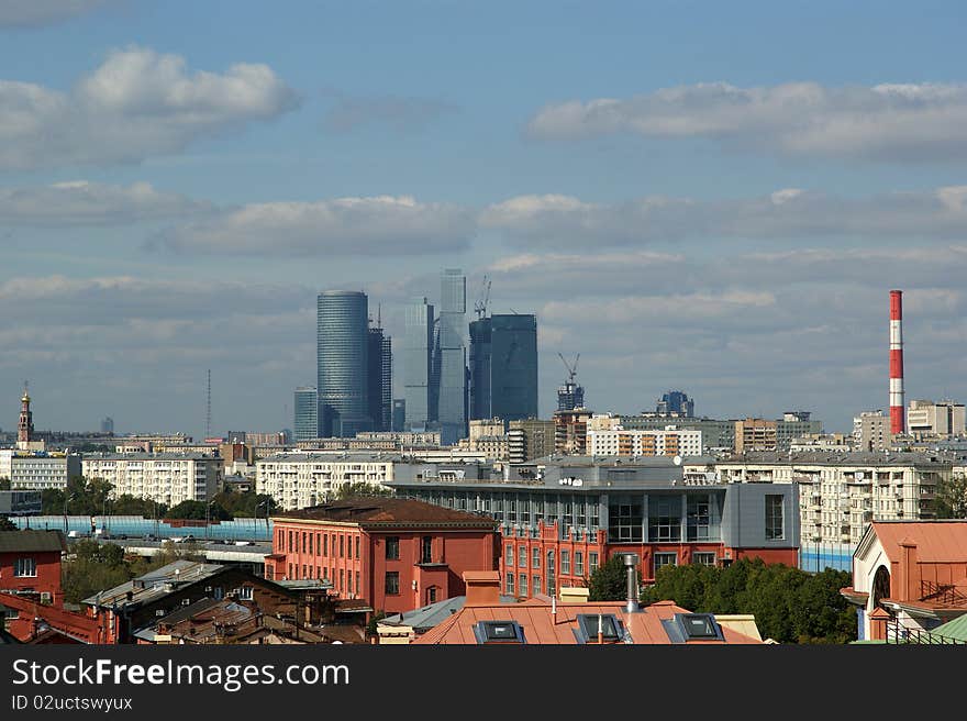 General view of the city of Moscow (international business centre) from a viewing platform near the building of Presidium of Russian Academy of Sciences