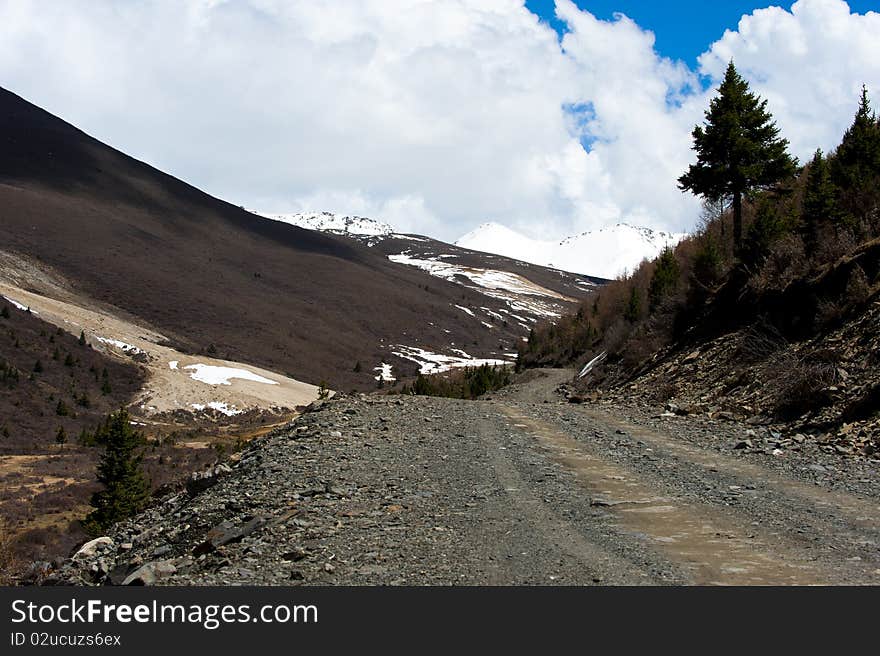 Mountain road in snow landscapes. Mountain road in snow landscapes.