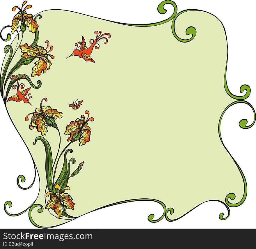 Floral frame with birds. No gradient