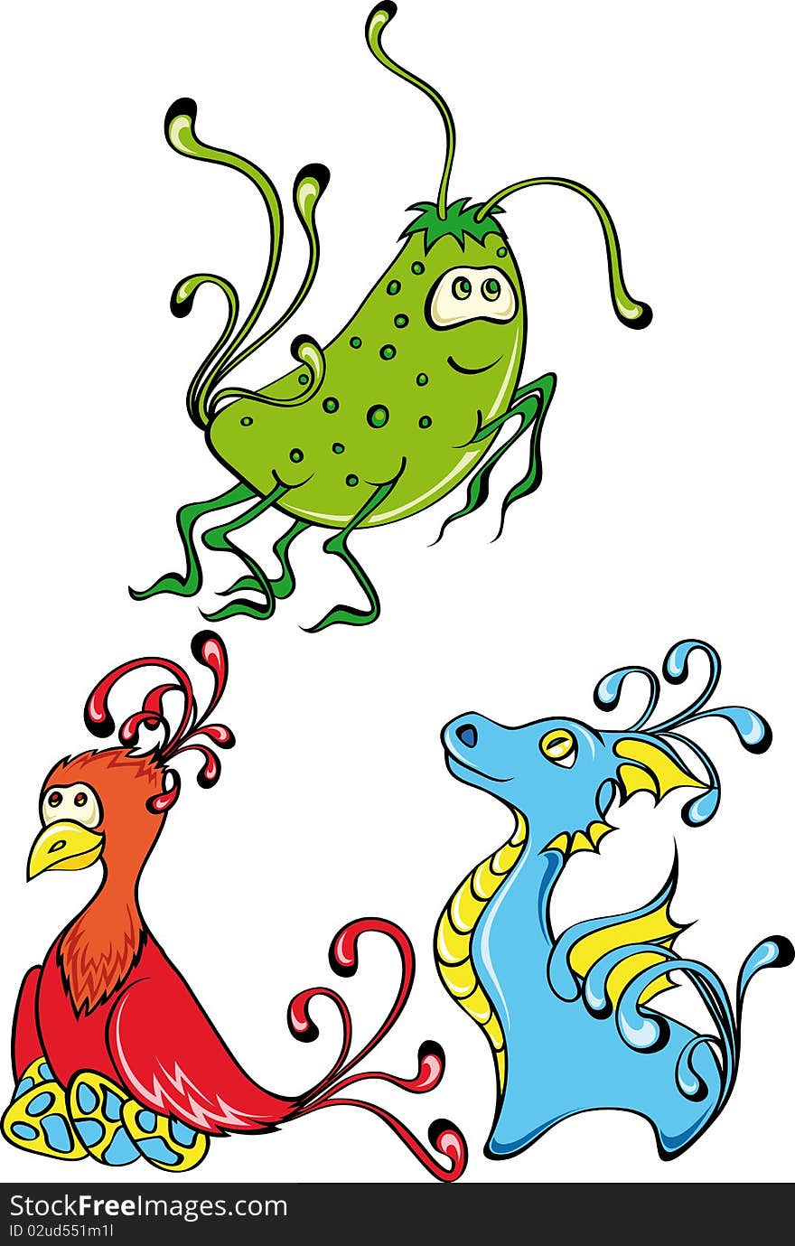 Illustration of a group of positive monsters.