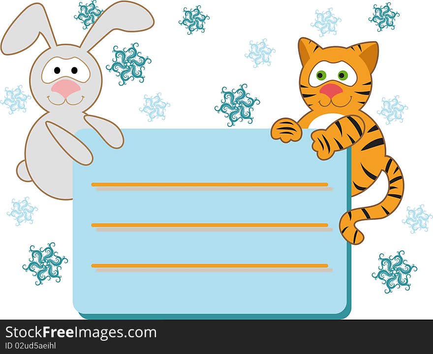 Tiger and rabbit with blank. No gradients.