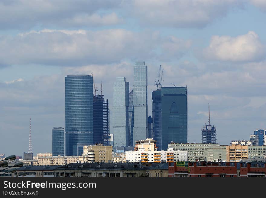 General view of the city of Moscow (international business centre) from a viewing platform near the building of Presidium of Russian Academy of Sciences