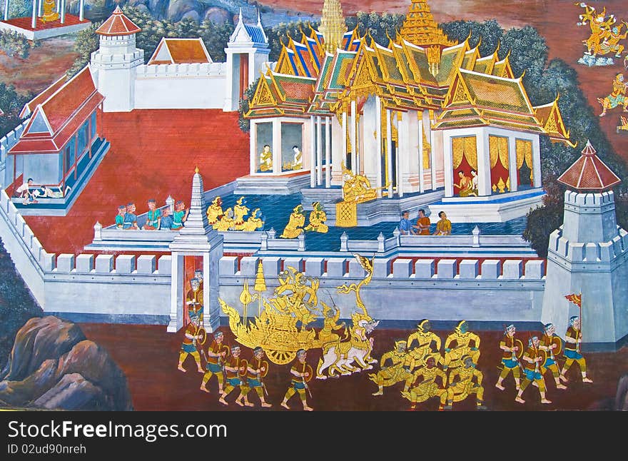 Beautiful Scene Painted on a Temple