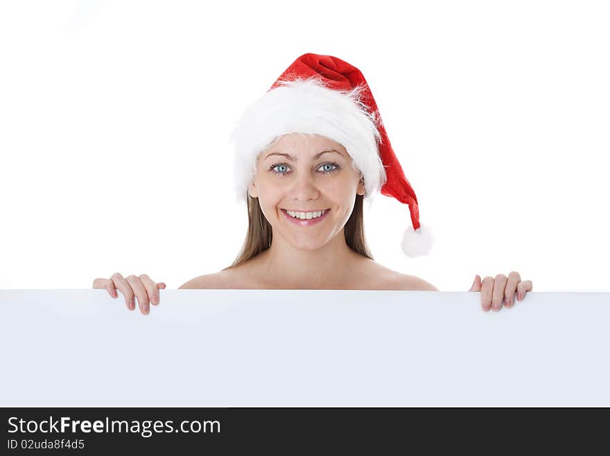 Beautiful christmas woman in santa hat