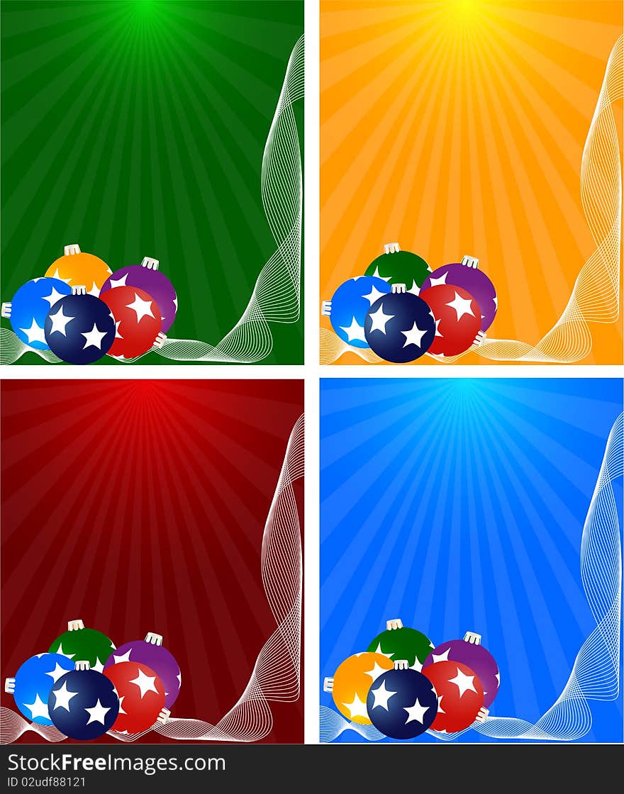 New Year or Christmas background with colorfull balls and lines