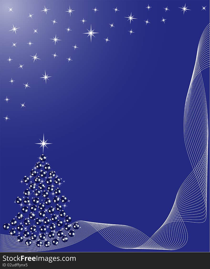 Christmas tree with star and decoration in dark blue. Christmas tree with star and decoration in dark blue